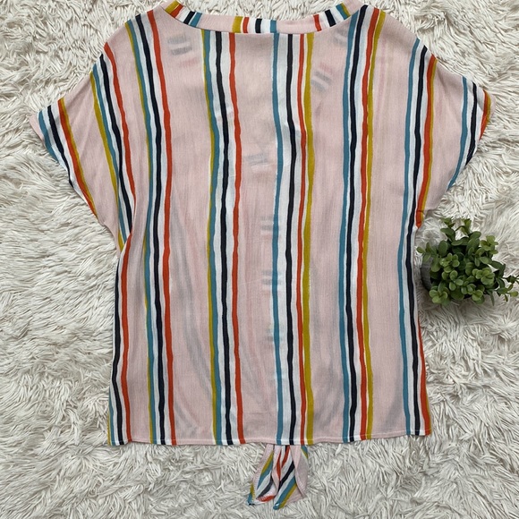 🎉HP🎉 I Joah Tie Hem Button Down Blouse 💗 Pink & Multi - Picture 5 of 13
